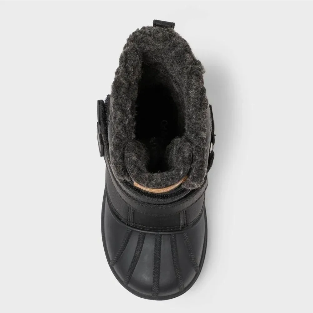 Cat & Jack Black Snow Boots Size 6T Faux Fur